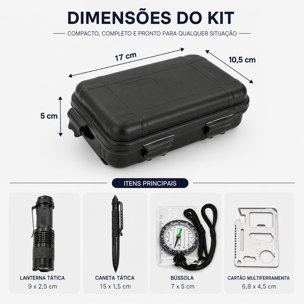 Kit de Sobrevivência Lorben Completo para Viagem, Camping e Emergências – 9 Ferramentas Táticas, Compacto e Resistente