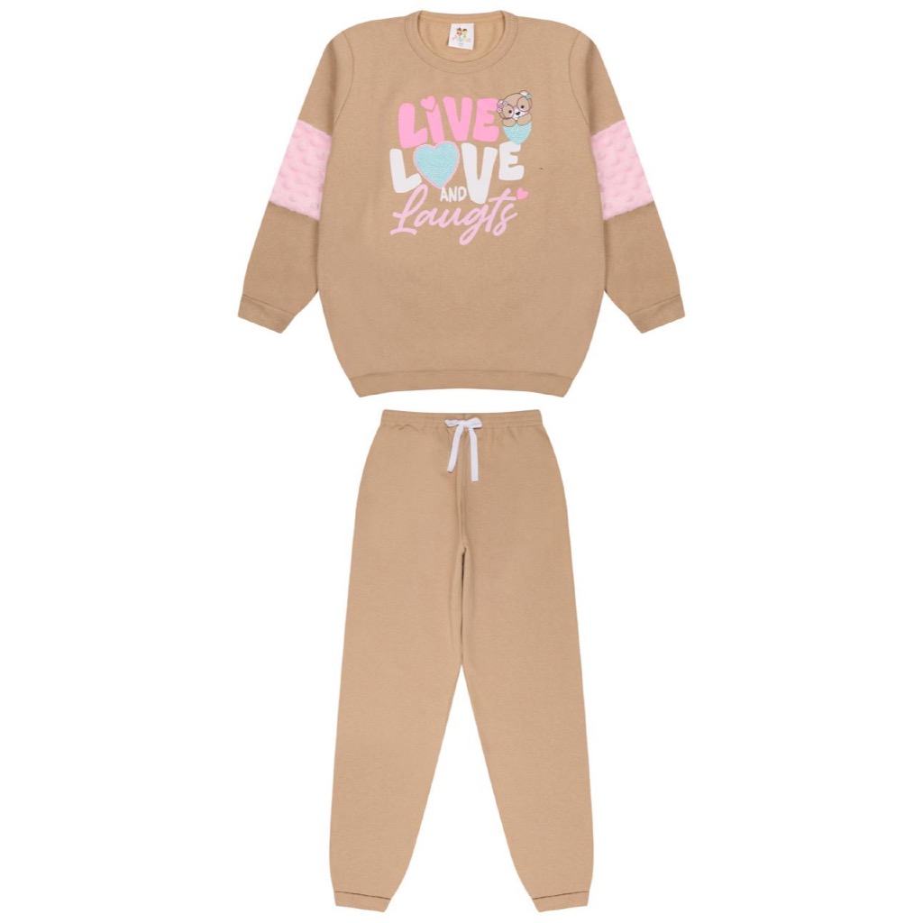 Conjunto Moletom Menina Juvenil Infantil Moda Peluciado Calça e Casaco Moletom Modinha 10-12-14 anos