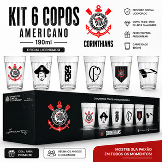 Kit 6 Copos Americanos de Cerveja Corinthians 190ml Oficial Allmix Licenciado Bebidas