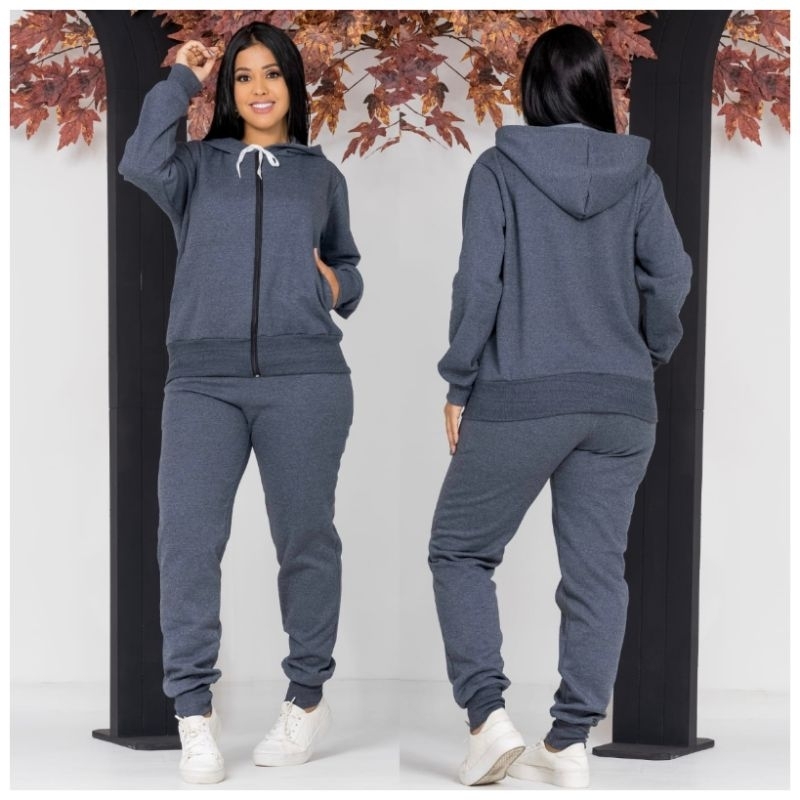 Conjunto Moletom Feminino Premium: Casaco Com Zíper E Calça Jogger