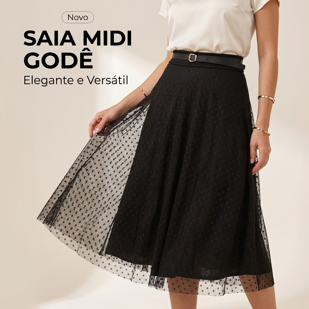Saia de Tule Godê Moda Cristã Midi Feminina M-G Acompanha o Cinto
