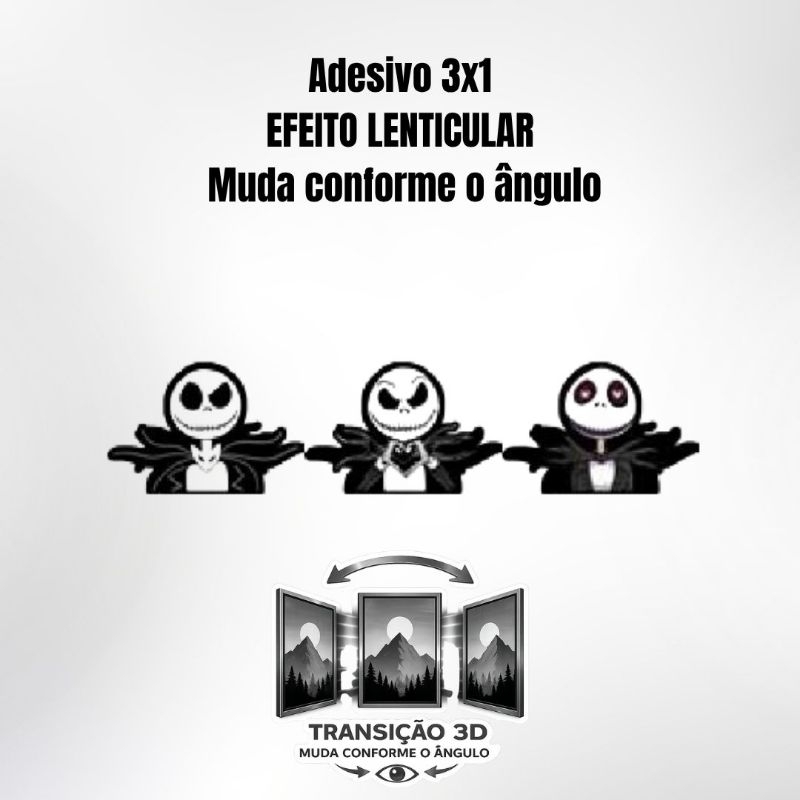 Adesivo  Lenticular 3D 3x1 Estranho Mundo Jack Skellington! Sticker geek! Presente geek! Colecionável! Fofo dark!!!!