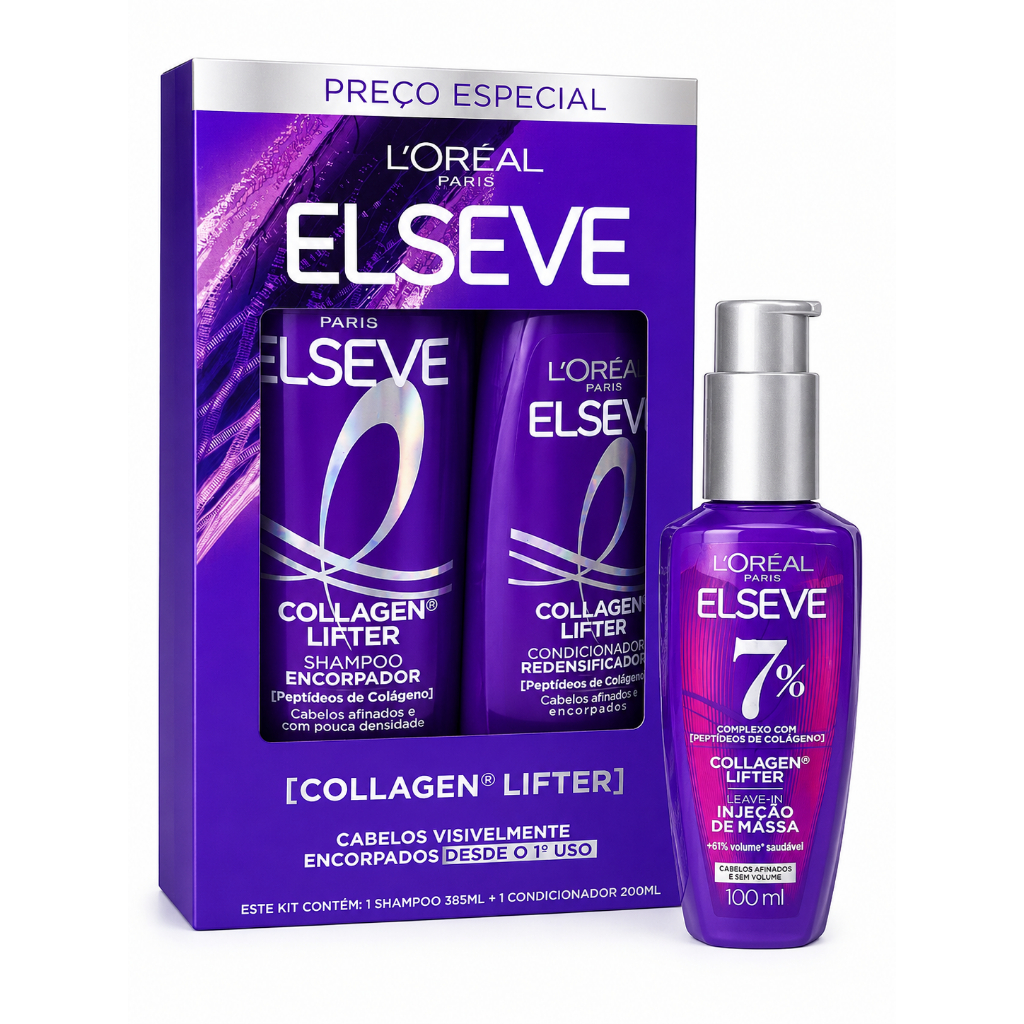 Kit Collagen Lifter Shampoo 385ML+ Cond 170ML+ Leave-in Collagen Lifter 100ml L'Oréal Paris Elseve