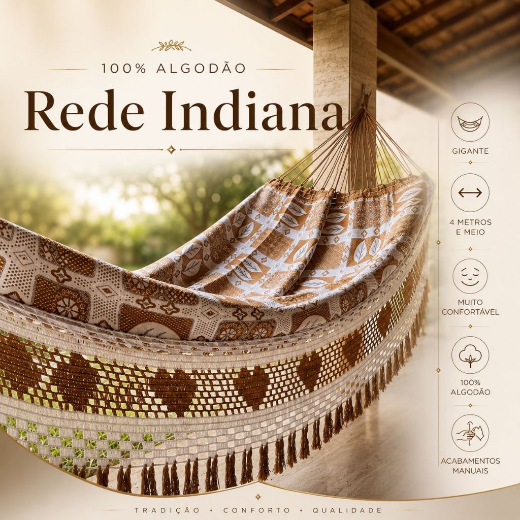 Rede de Descanso Casal 4,5m Indiana Reforçada Luxo 100% Algodão Várias Cores Confortável e Resistente