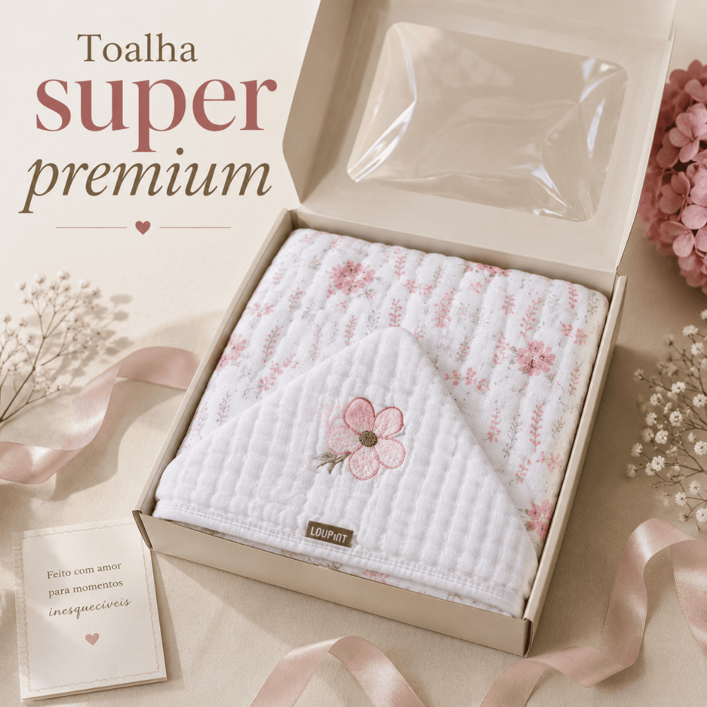 Toalha Banho Bebe Capuz Bordada 100x85cm Soft Premium 3 Camadas Presente Cha Bebe Menino Menina Caixa