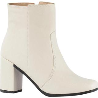 Bota Feminina Bico Quadrado Lumiss Salto Alto Grosso Coturno Cano Médio Confortável Zíper Off White