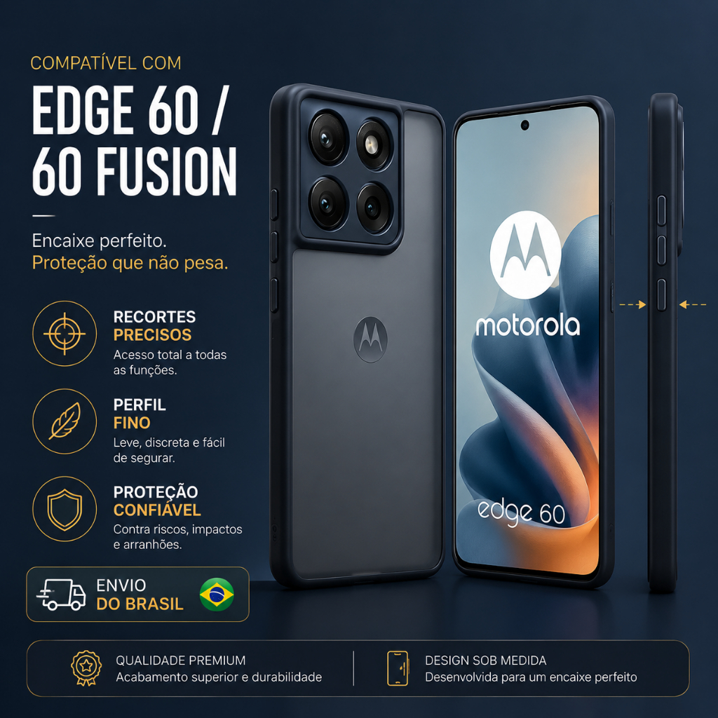 Kit Capa capinha translucida preto Premium motorola EDGE 60/60 FUSION + Película