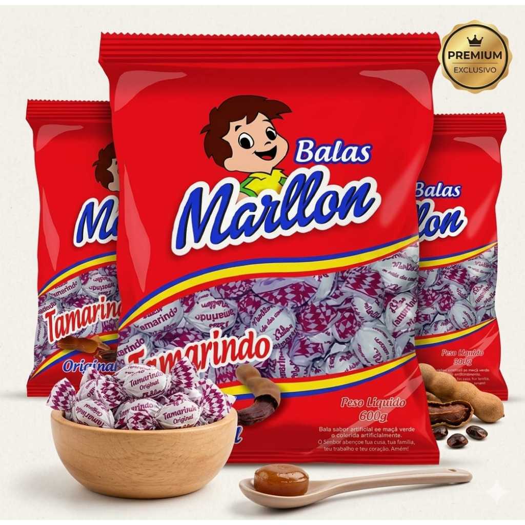 Bala Tamarindo Marllon  Verdadeira Bala de Tamarindo Doce Tradicional Azedinho Atacado 500g