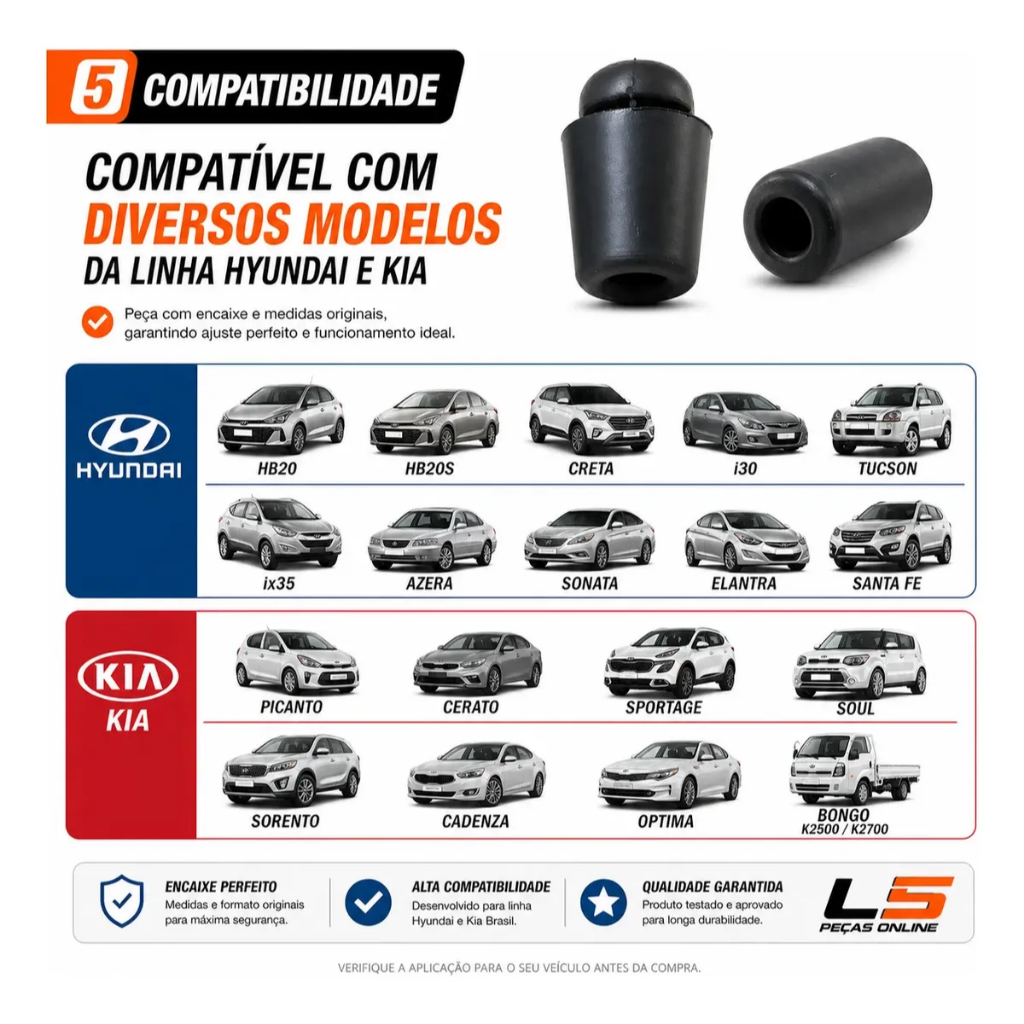Par Batente Borracha Porta Hyundai I30 Hb20 Kia Cerato Anti Impacto Barulho Macio 2 Peças