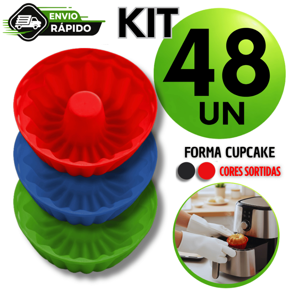 Conjunto Forma Silicone Cupcake Forminha Redonda Air Fry Microondas Assadeira Bolinho Doceria Formas