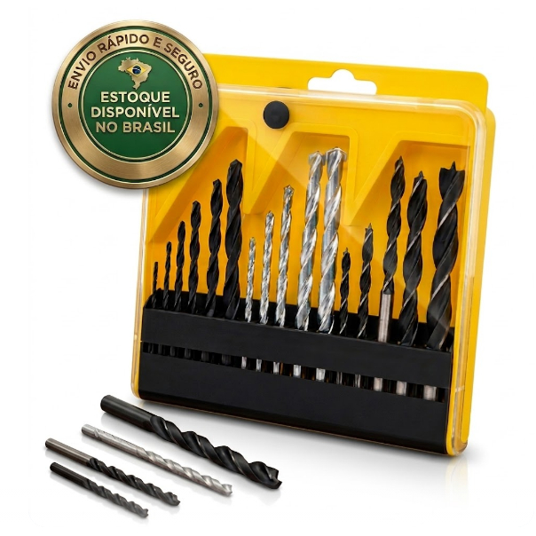 Kit De Brocas 16 Peças Aço Rápido Para Metal, Concreto E Madeira C/ Estojo Organizador