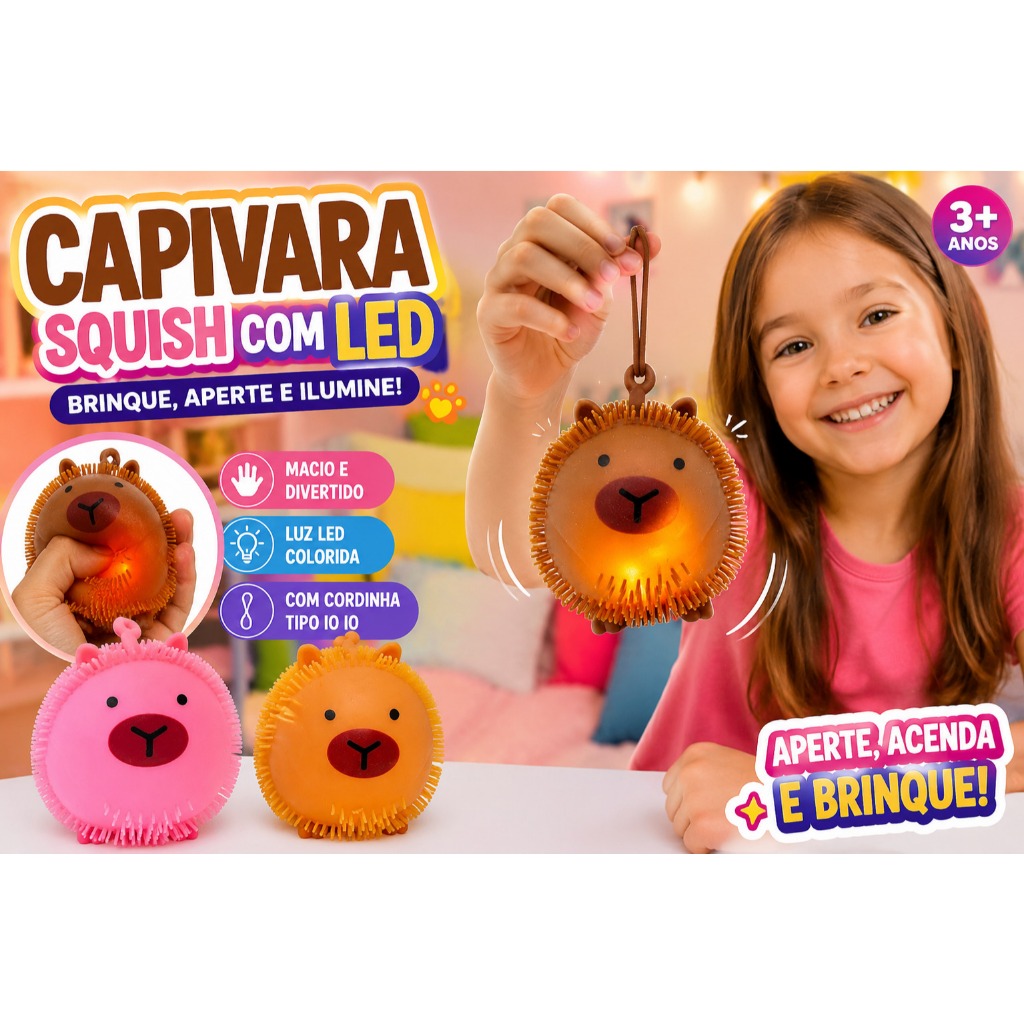 Kit 5/10/12 Brinquedo Bola Capivara Led Mamona Maluca Sensorial IÔ IÔ Capybara Squish