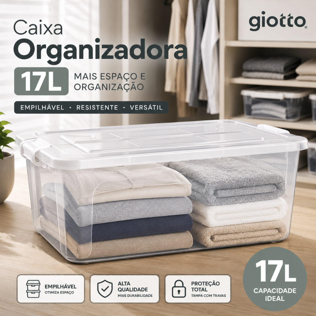 Caixa Organizadora - Transparente 17L Com Tampa Unidade