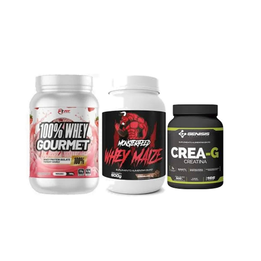 Whey Protein 900g + Whey Maize 900g + Creatina Crea-G 500g | Combo Fitness Completo