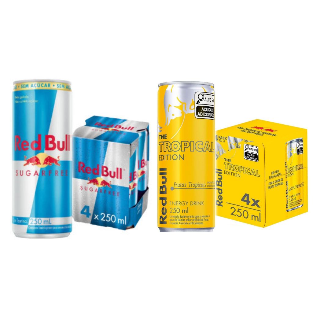 Kit 8 Latas Energetico Red Bull, 4 Latas Sugar Free e 4 Latas Tropical , 250ml