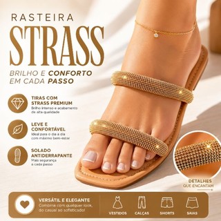 Sandália rasteirinha strass brilho luxo rasteirinha feminina com numeração especial até o 42