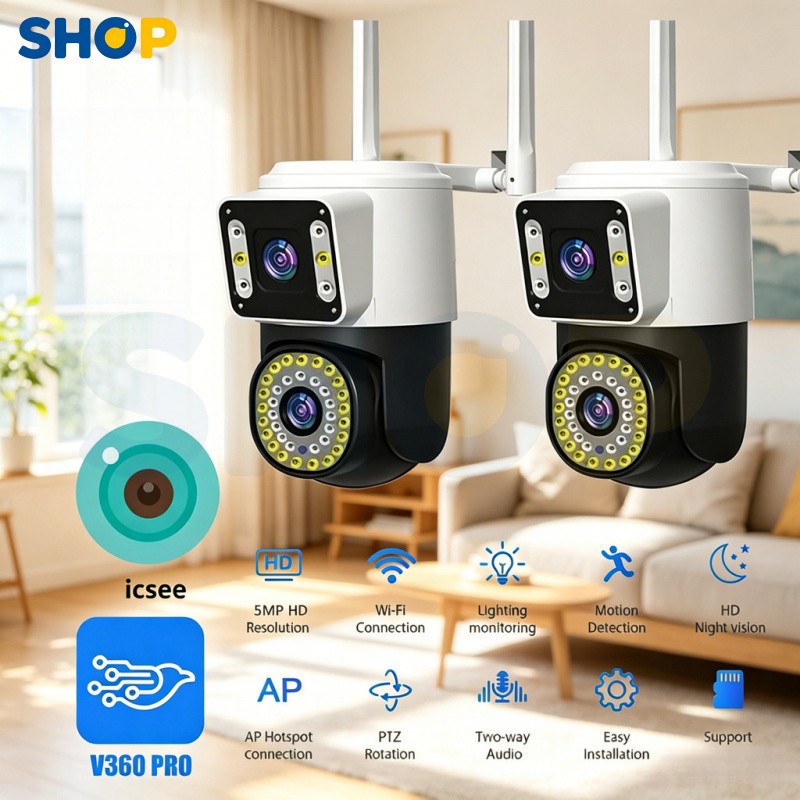 Câmera IP Externa à Prova d'Água Wifi 2 em 1 Dupla Lente com Visão Noturna Infravermelha para Monitoramento - G1
