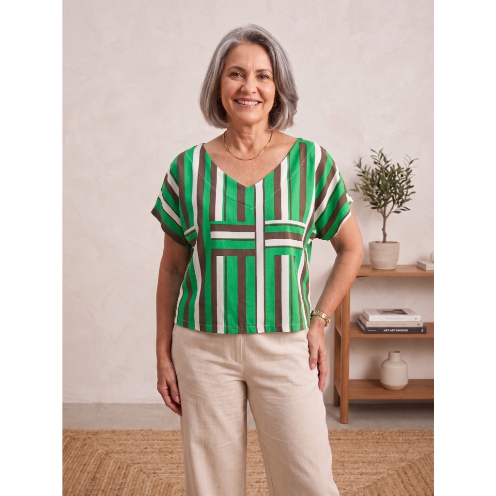Blusa Feminina Estampada Soltinha Confortável Elegante Senhoras Casual Dia a Dia Moda Madura