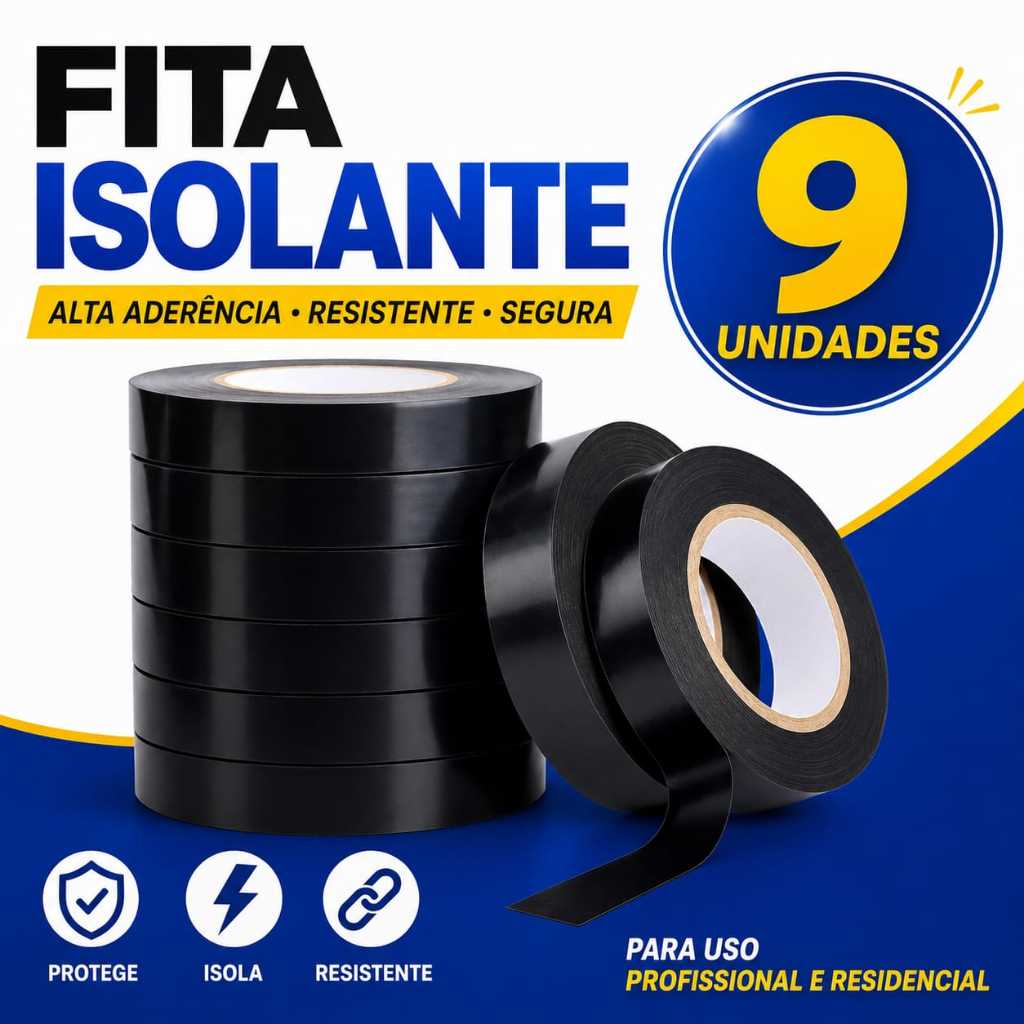 Kit Fita Isolante Preta Resistentes Para Uso Elétrico e Manutenção Alta Fixação Uso Elétrico e Doméstico
