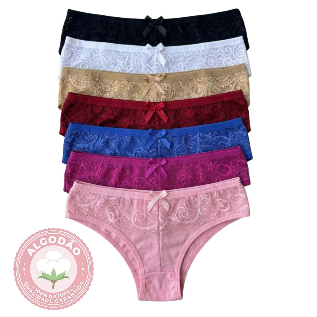 Kit Calcinha Algodão com Renda e Laço Delicado Conforto Premium