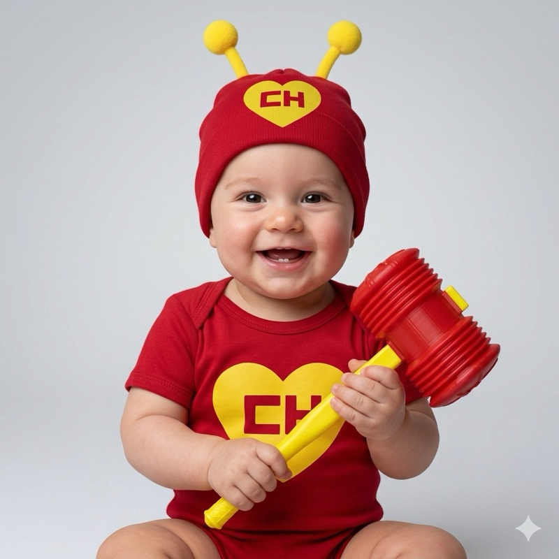 Body Bebê Chapolin com Touca e Martelo Biônico 3D | Fantasia Infantil Mesversário Ensaio Foto