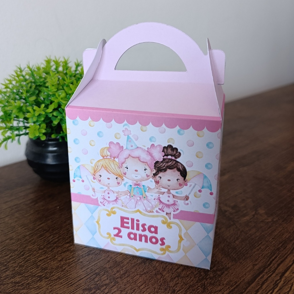 Maletinha maleta caixinha personalizada nome idade CIRCO MENINA ROSA lembrancinha decoração aquarela
