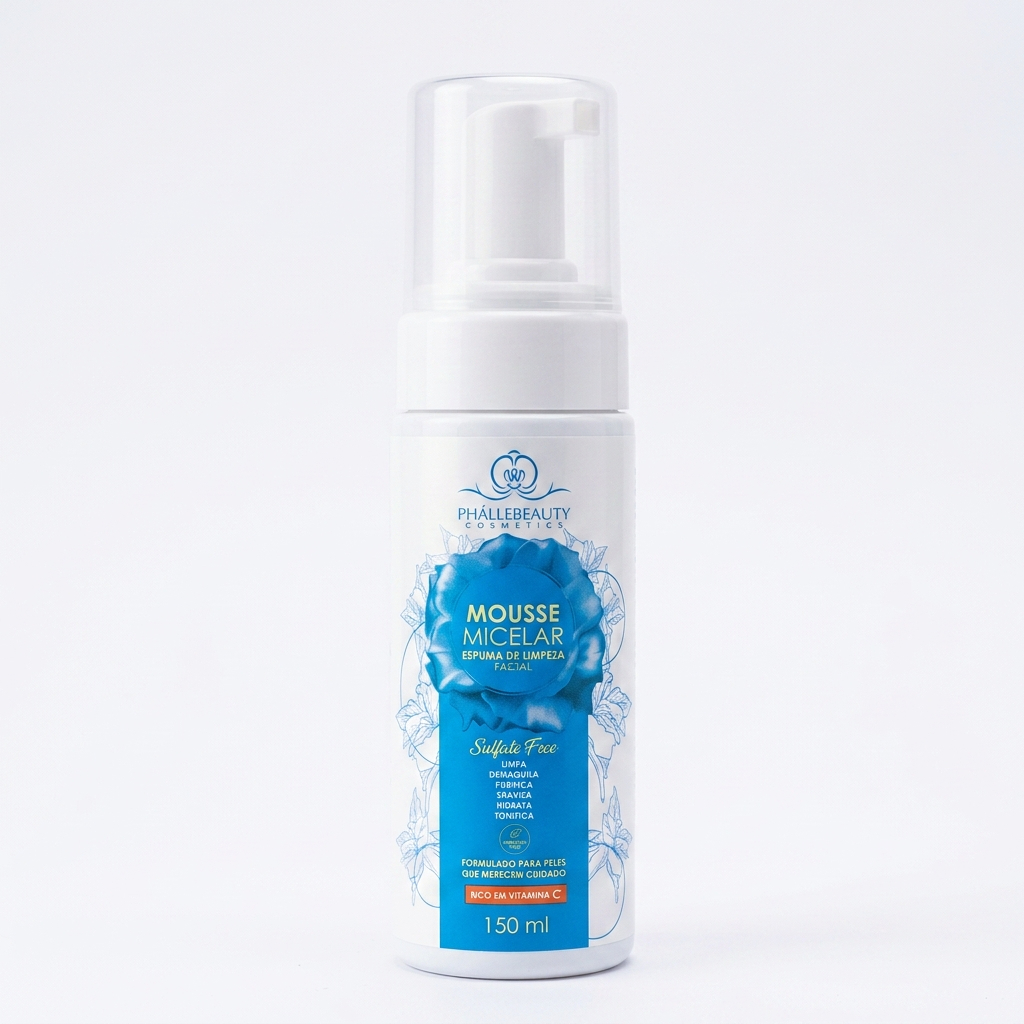 Mousse Micelar 150ml Phallebeauty Espuma Limpeza Facial Purifica Hidrata Tonifica Pele Limpa e suavizada