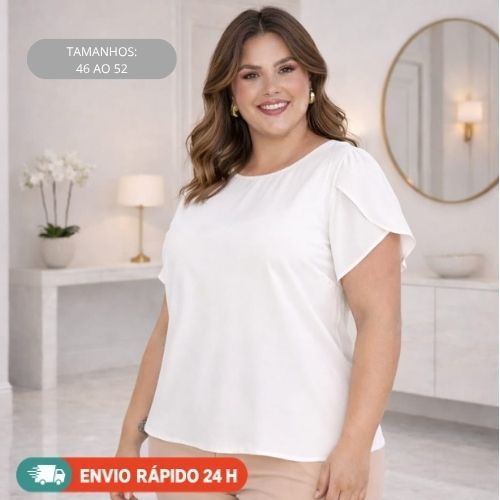 Blusa Moda Plus Feminina Manga Curta Soltinha Elegante Social Casual Fresquinha Plus Size