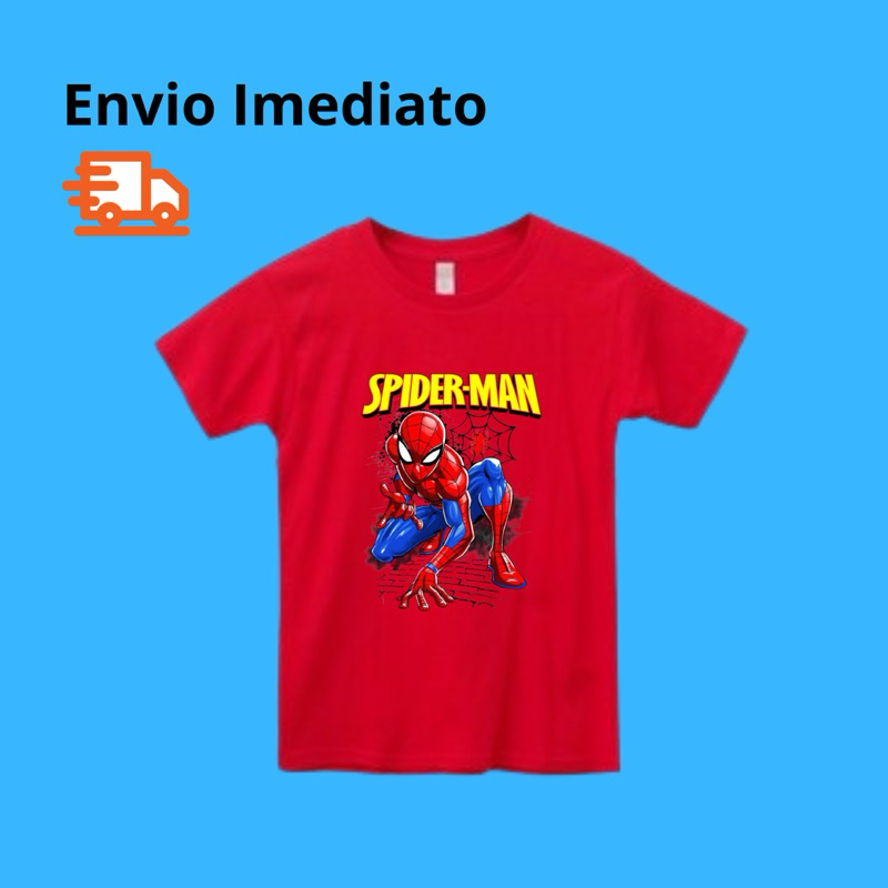 Camiseta Infantil Spider Man Homem Aranha Algodão Leve Confortável Meninos Estampada Vermelha