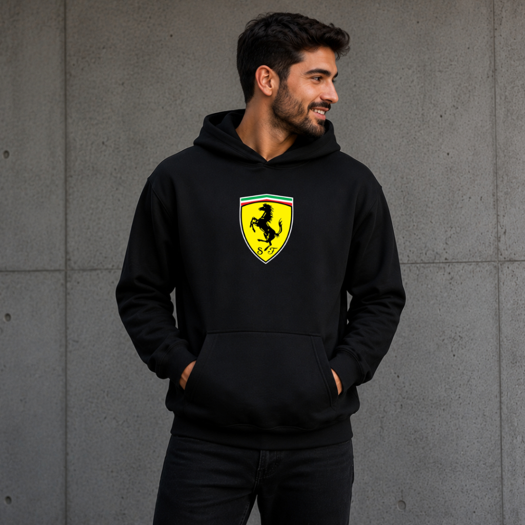 Blusa Moletom Ferrari Estampado Masculino Com Capuz Estilo Canguru Ideal Para Inverno Blusa de Frio