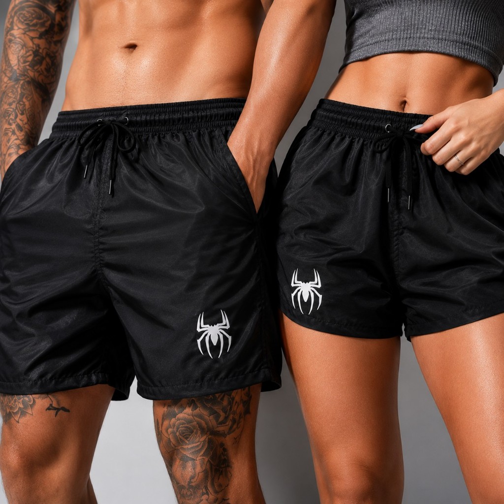 Kit 2 Shorts Casal Aranha Conjunto Tactel