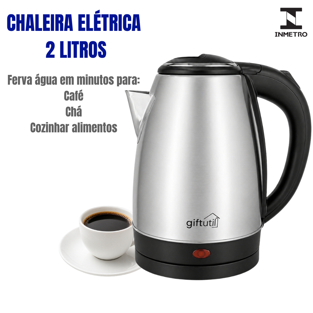 Chaleira Leiteira Elétrica Bule Térmica Com Tampa Inox 2L 110V Jarra Café Chá Leite Água