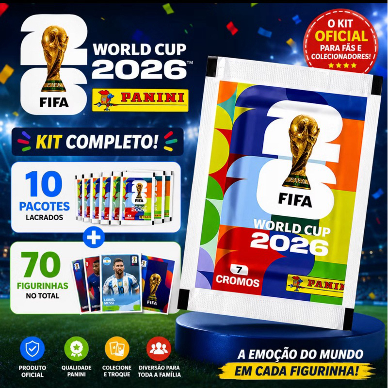 Kit Álbum + Figurinhas da Copa do Mundo FIFA 2026  Oficial Capa Mole com 7/ 21/35/70 Figurinhas Pacotes Colecionáveis