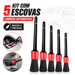 Kit 5 Pincéis Detailing Automotivo Escovas Macias para Limpeza Interna e Externa