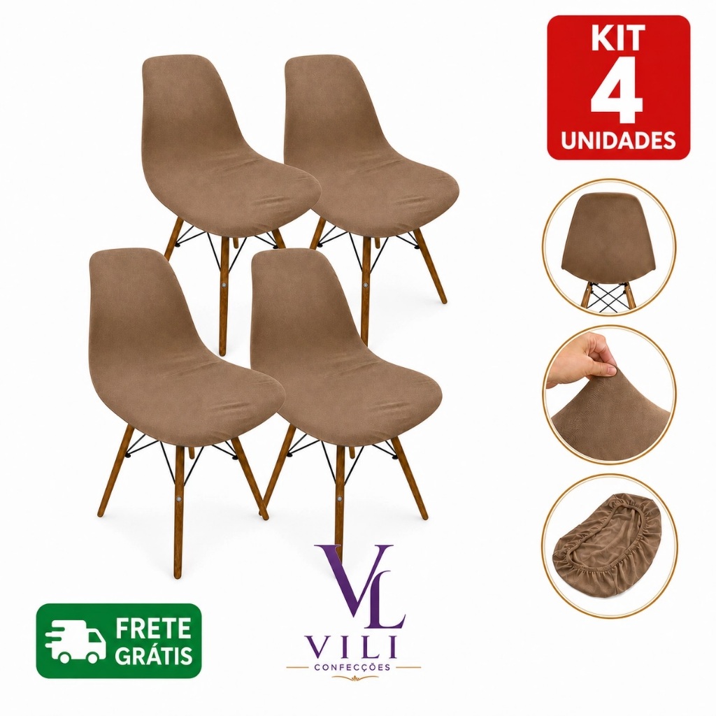 Kit 4 Capas Para Cadeira Charles Eames Eiffel Botone Soft Premium