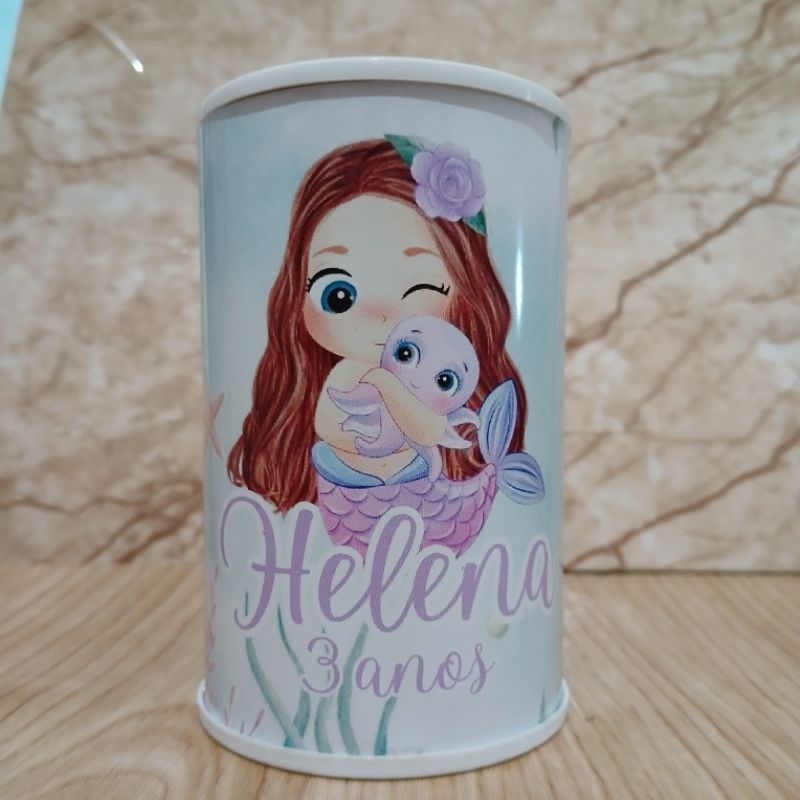 Cofrinhos Personalizado Sereia 10x6cm | Lembrancinha Festa Infantil | Aniversário