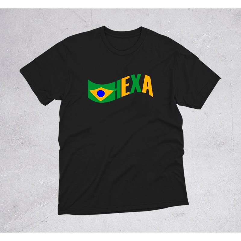Camiseta Hexa do Brasil Copa do Mundo 100% Algodão Unissex