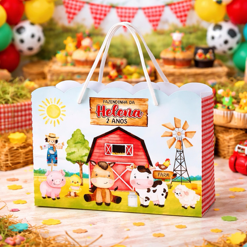 Sacola personalizada fazendinha, mimos, lembrancinhas, aniversário, sacolinha