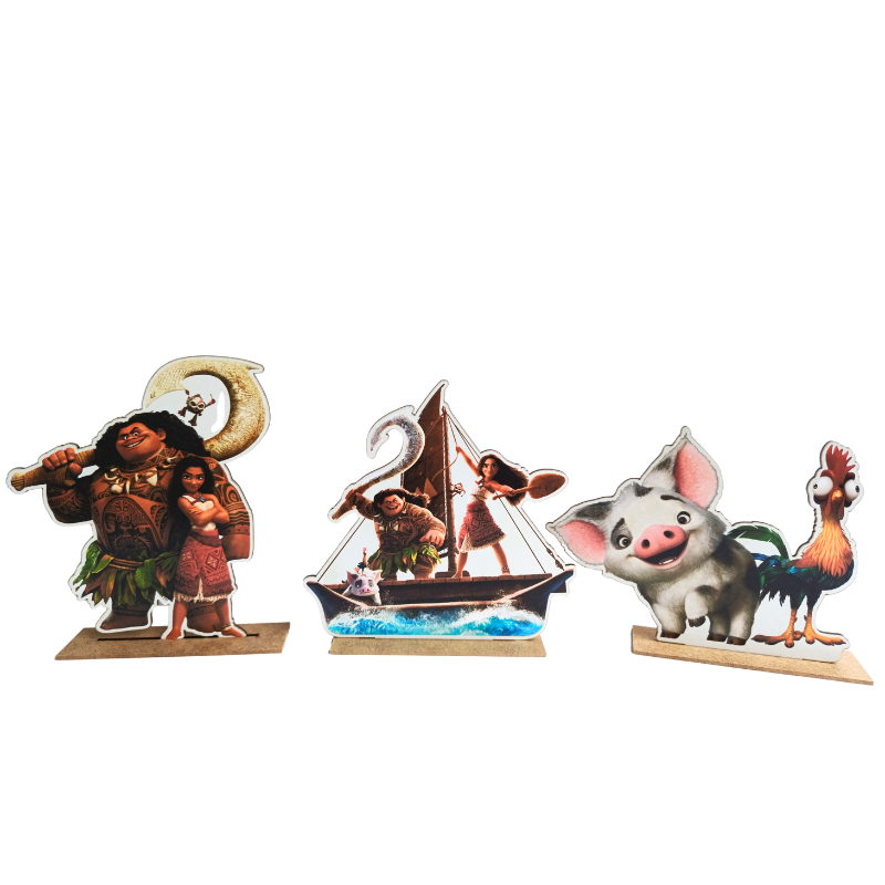 Detalhes do Display de Mesa Kit 6 Peças Para Festa Moana Adulta e Turma (2) novo Feito em MDF