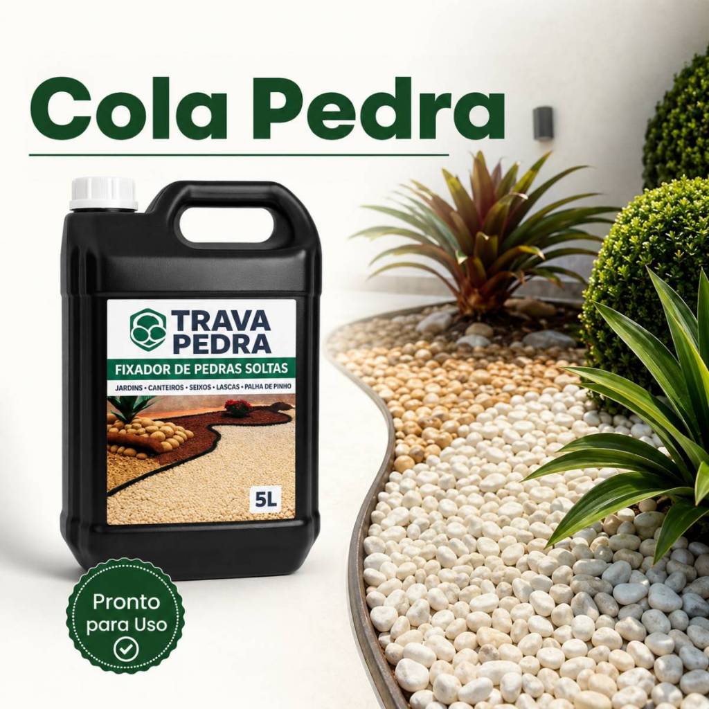 Trava Pedra Fixador De Pedras Soltas 5L Cola Resina Para Pedrisco Brita Canteiro Jardim Vasos