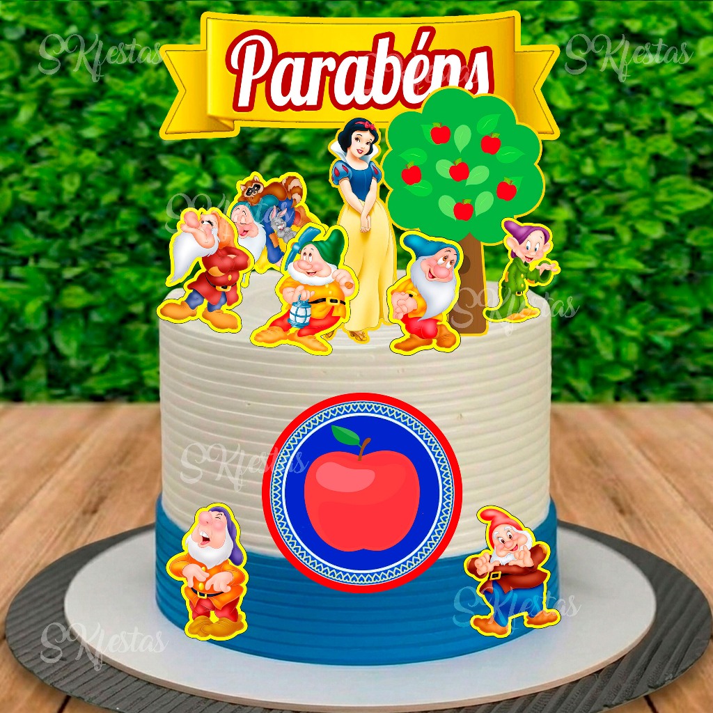Topo de Bolo Branca De Neve - Princesa - com Cores Vivas e Acabamento Brilhante