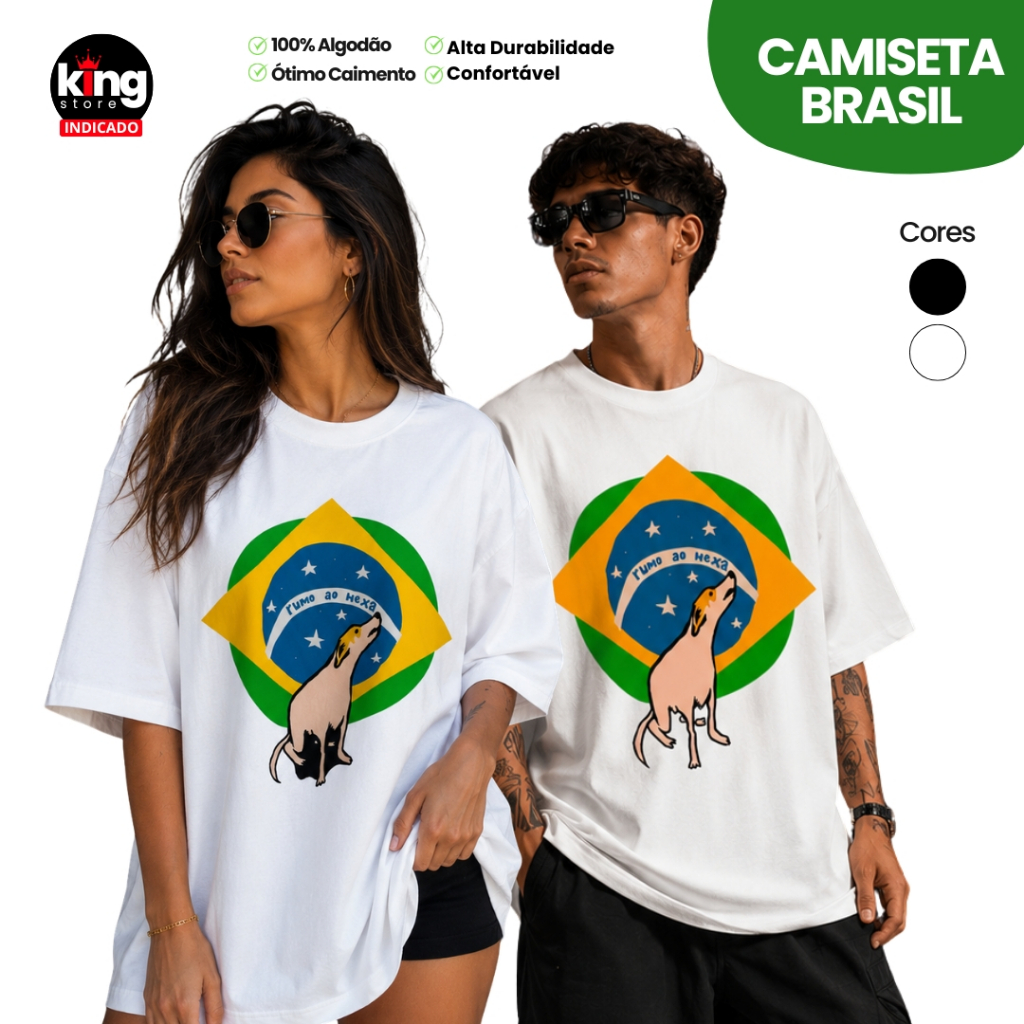 Camiseta Brasil Unissex Rumo ao Hexa Doguinho Unissex Oversized Slim Camisa Torcida Seleção Brasileira