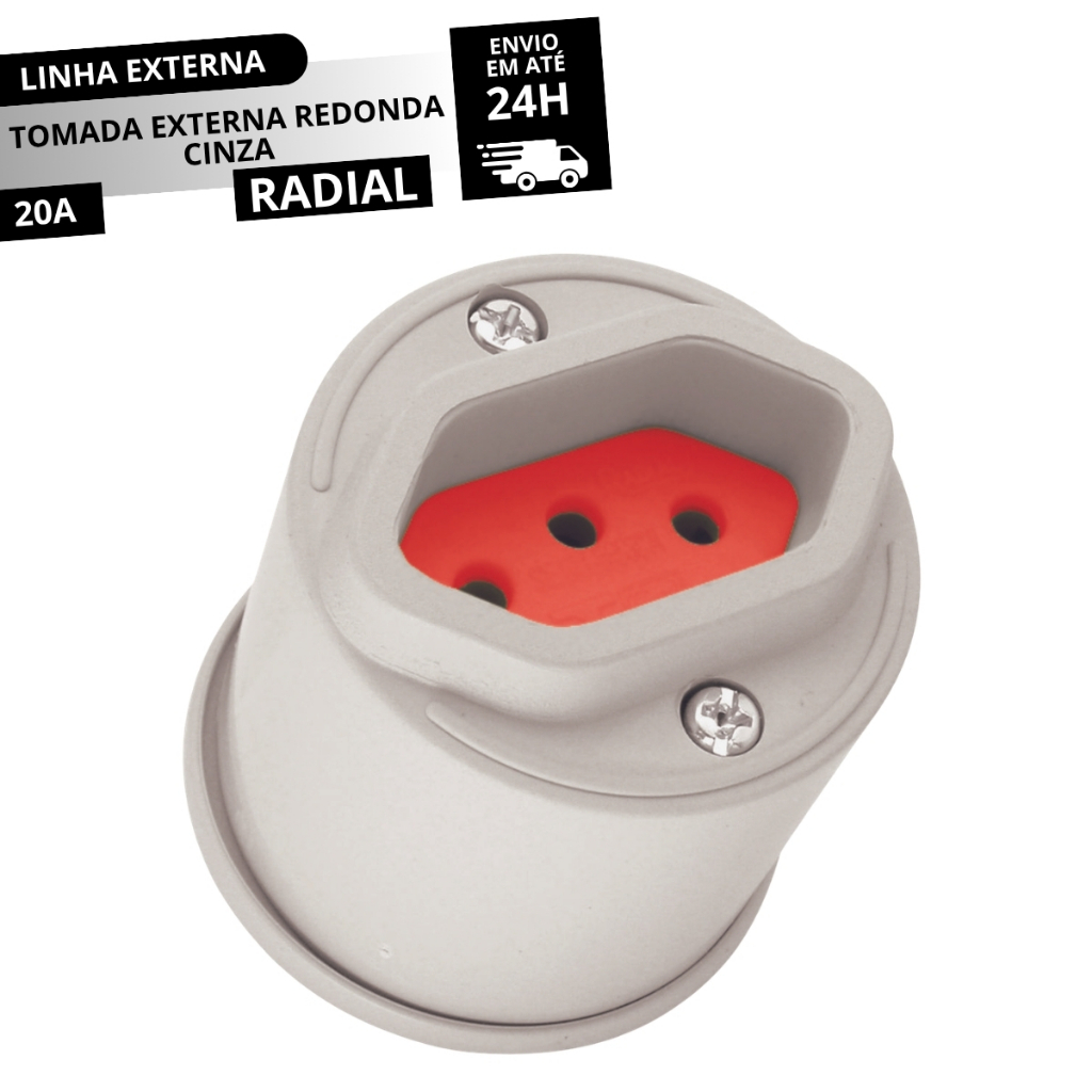 Tomada Externa Redonda 2P+T 20A Cinza Radial 1801.382