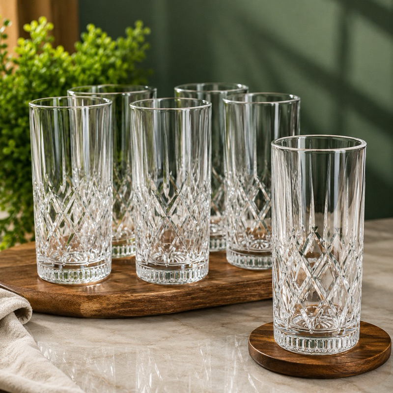 Jogo de Copos de Vidro 6 Peças 300ml Cristal Requinte Transparente