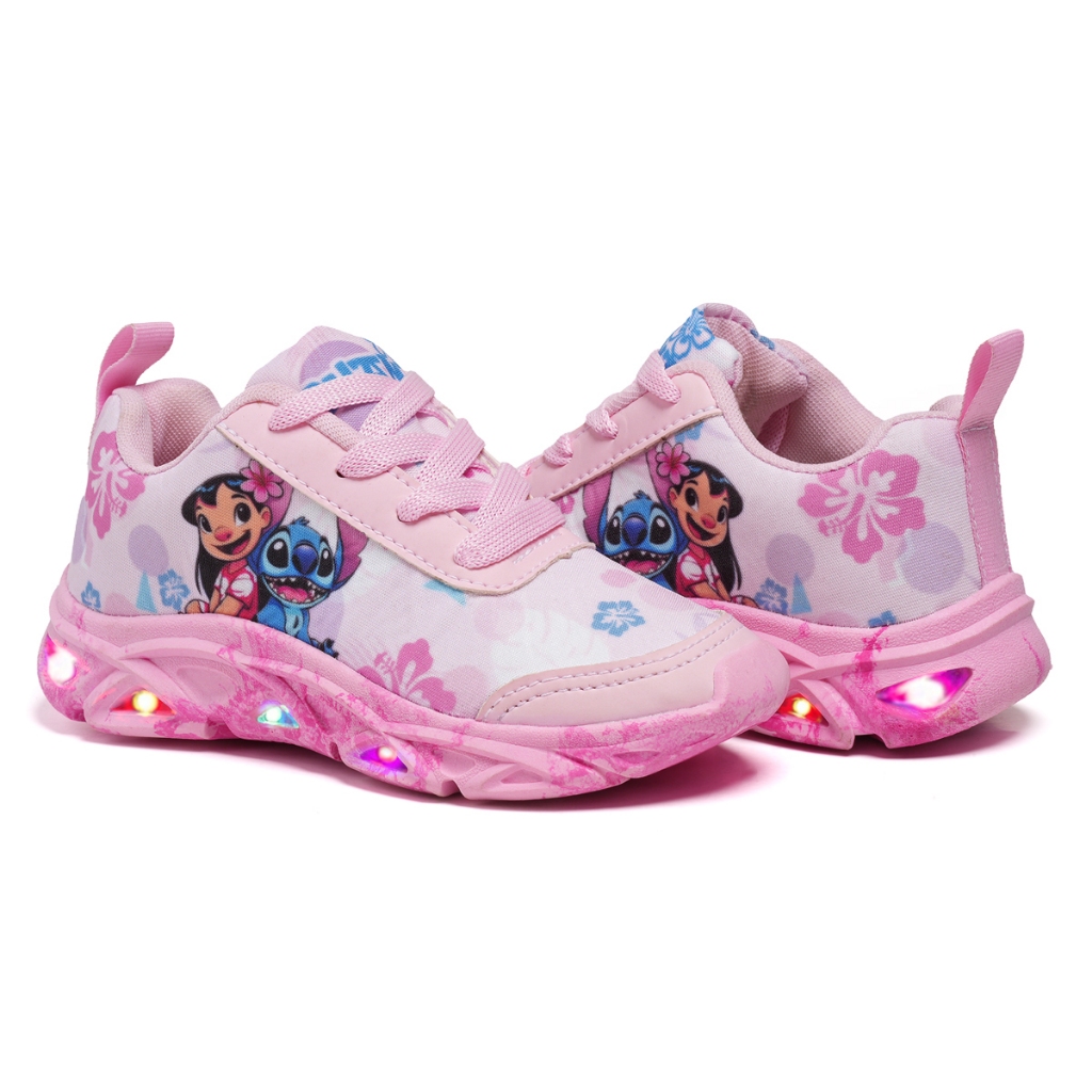 Tênis Infantil Feminino Stitch Com Led Super Marcio e Resistente Passeios Escola Lazer e Passeio