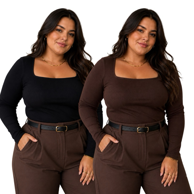 Blusa Cacharrel Plus Size Feminina Gola Alta Suplex Premium Manga Longa