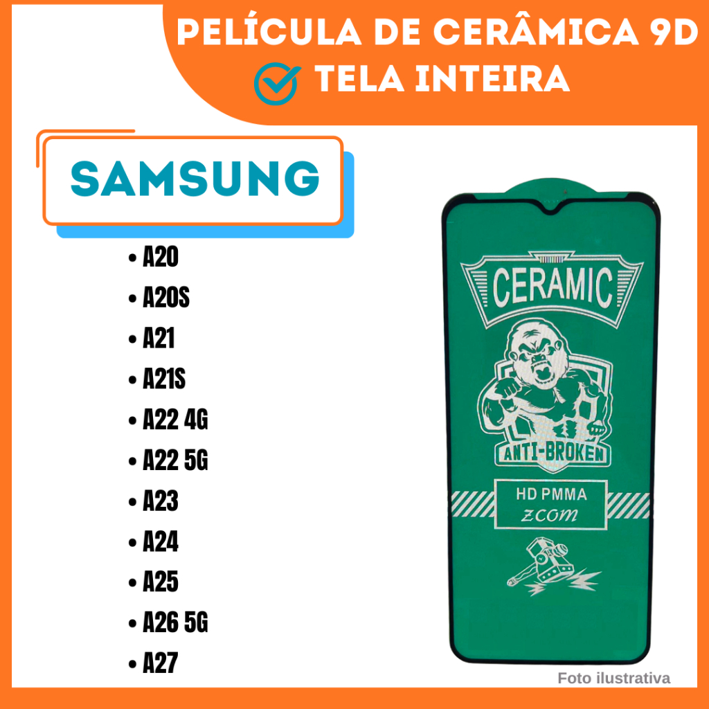 Película Cerâmica Hidrogel Flexível Para Samsung A20/ A20S/ A21/ A21S/ A22 4G/ A22 5G/ A23/ A24/ A25/ A26 5G/ A27/ 9D.