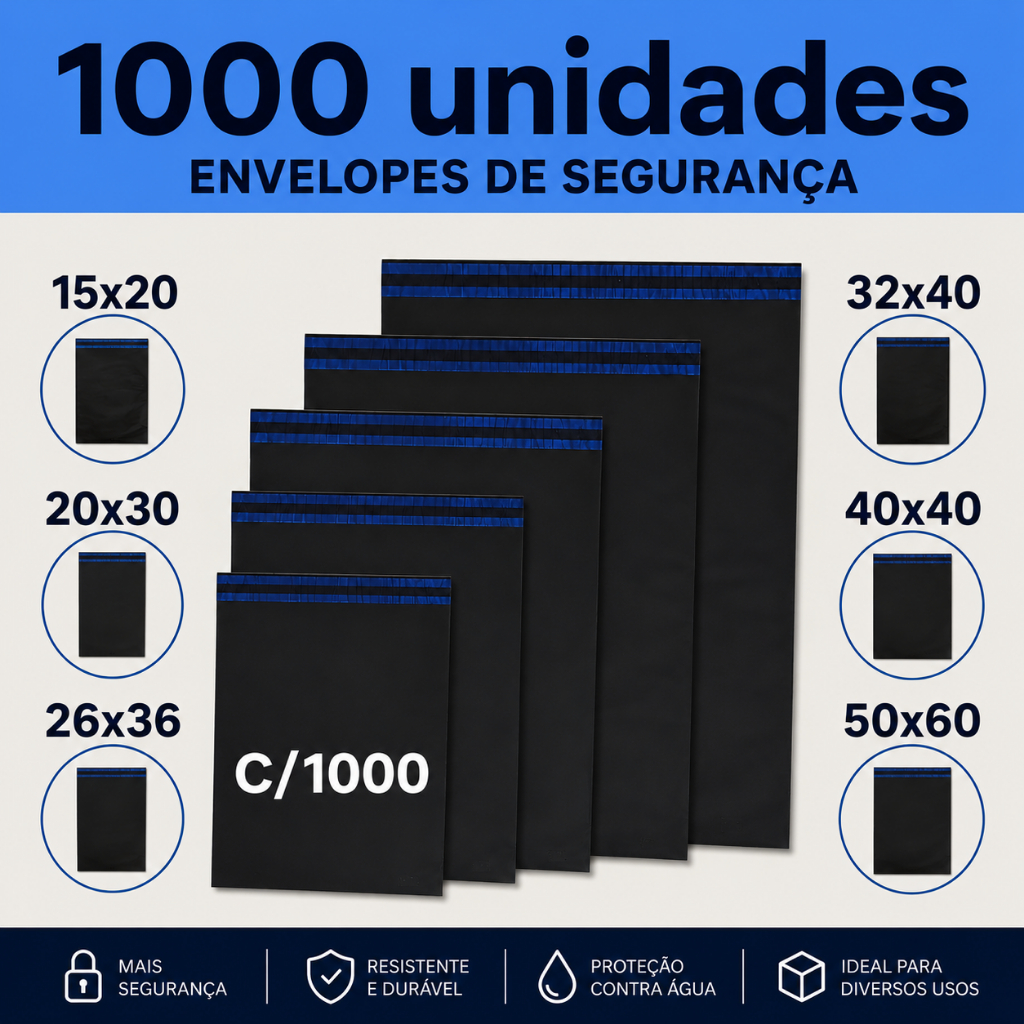 Kit 1000 Envelopes Segurança Embalagem De Envio Saco Inviolável Saquinho Correios Envelope Plástico para Envio