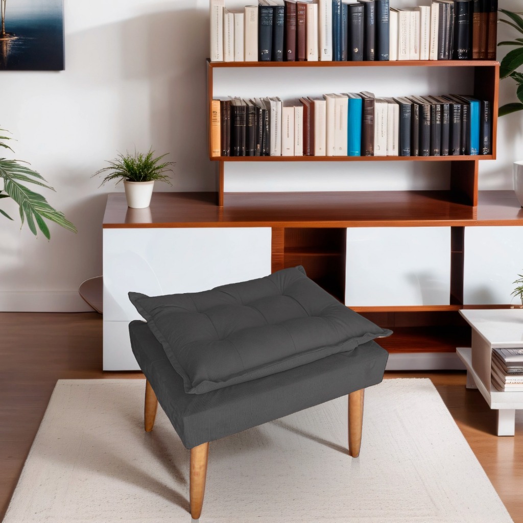 Puff Vitória Ads Decor – Puff em Suede na Cor Cinza com Design Moderno e Pés Palito