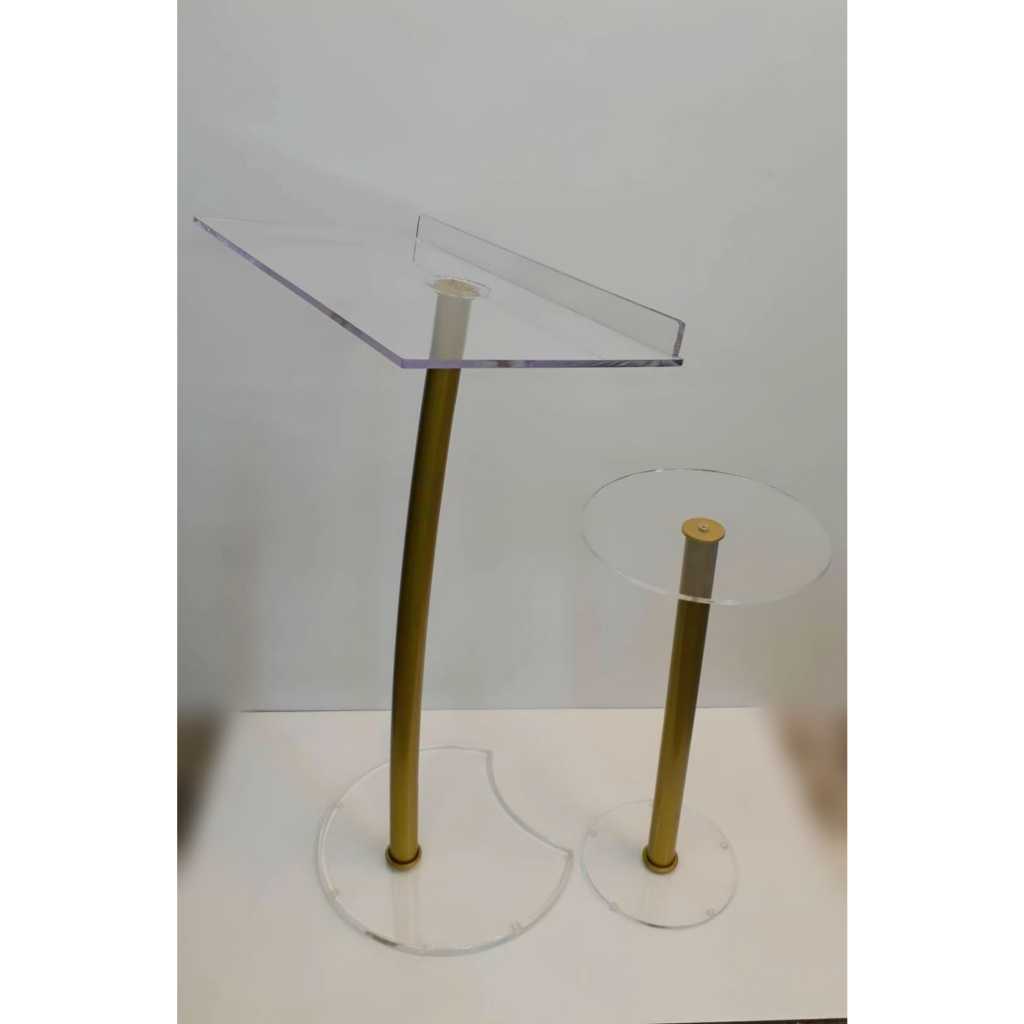 Púlpito Acrílico Incolor 50cm Tubo Dourado Para Igreja A01